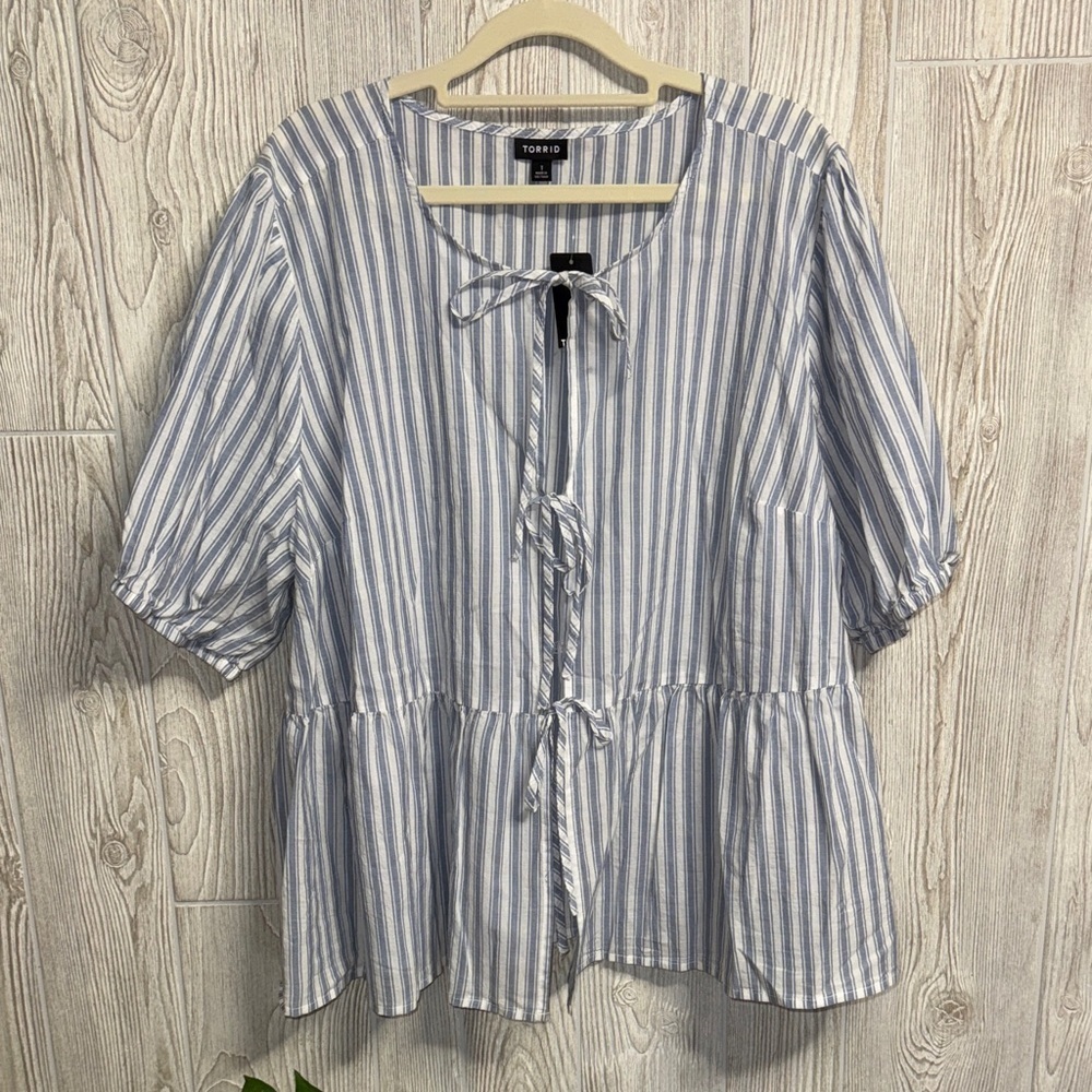 Torrid Light Blue and White Striped Blouse